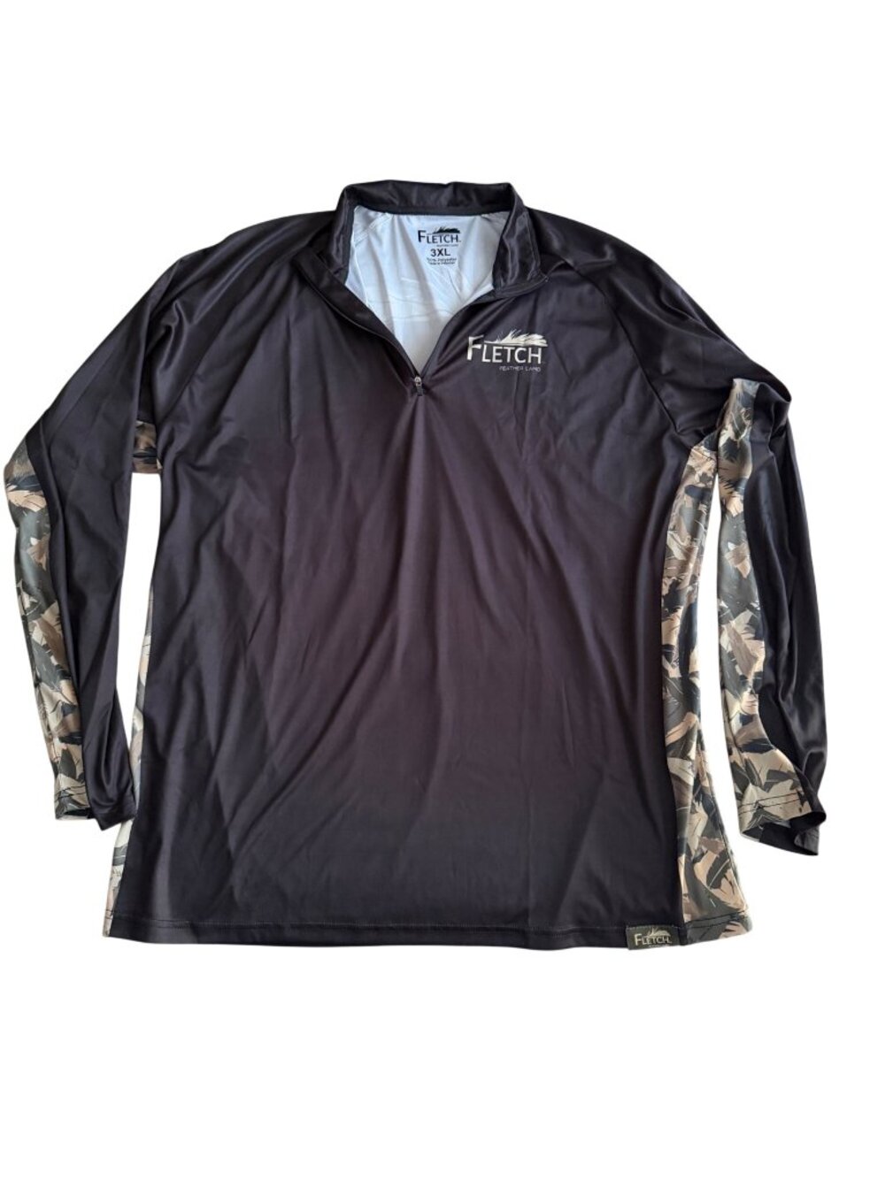 Fletch Feather Camo 3XL Black Quarter-Zip Pullover With Camouflage Sleeves